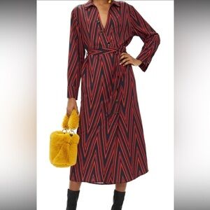 Top Shop | Blue and Red Chevron Button Front Midi Dress Size 6